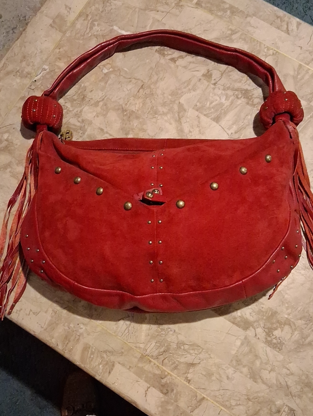 Queen Collection Red Studded Fringe Shoulder Bag